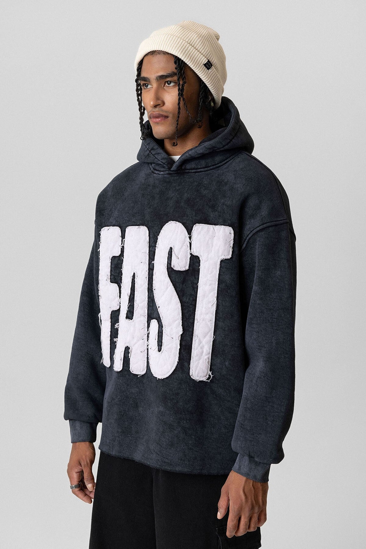 Yıkamalı Oversize Kapüşonlu Sweatshirt V10-50