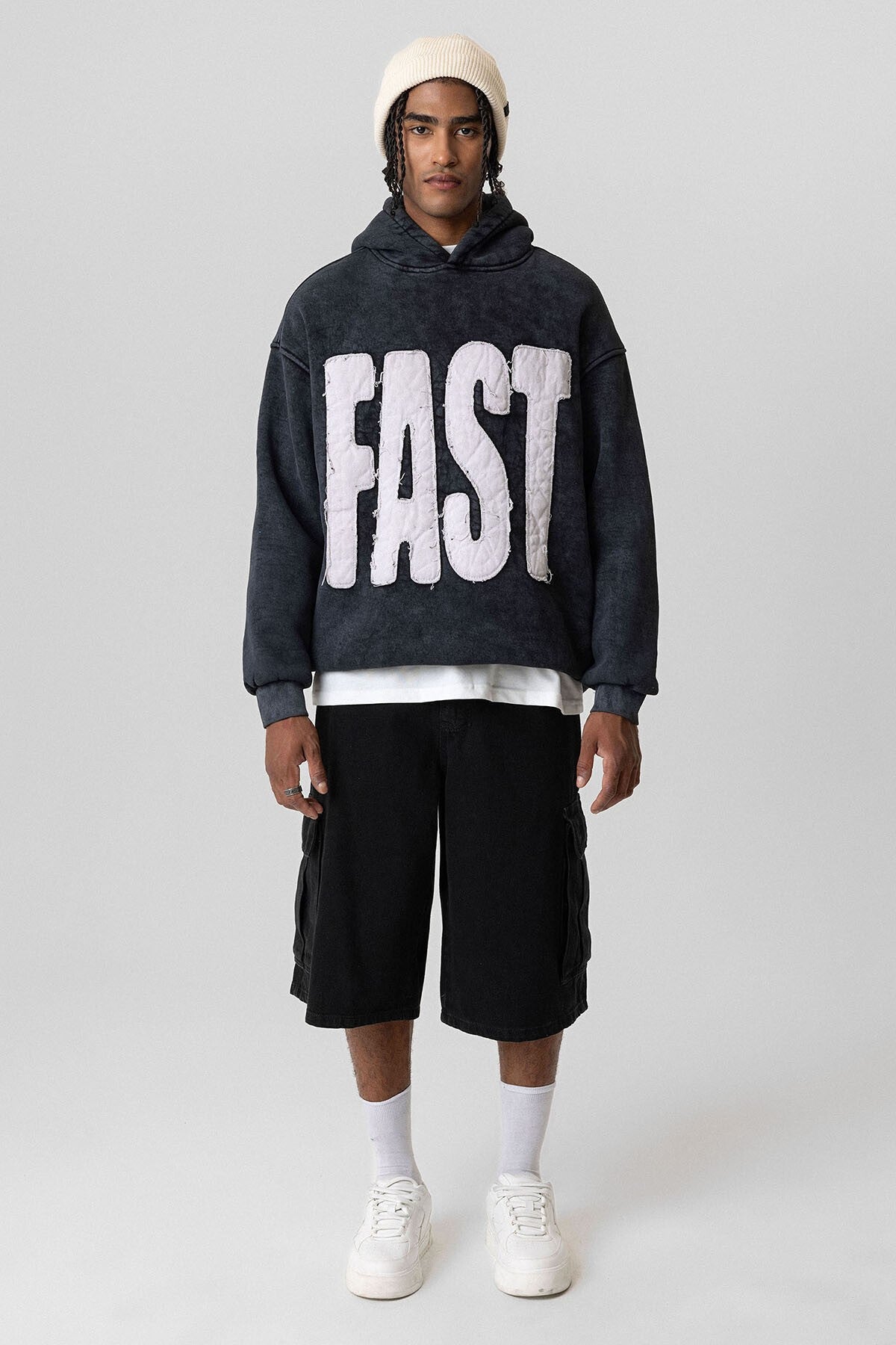 Yıkamalı Oversize Kapüşonlu Sweatshirt V10-50