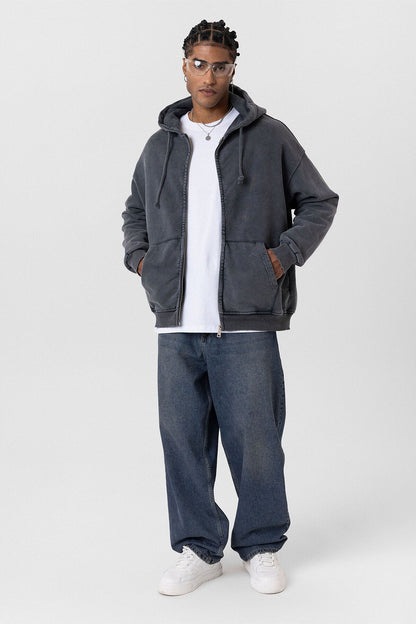 Premıum Yıkamalı Fermuarlı Oversize Sweatshirt