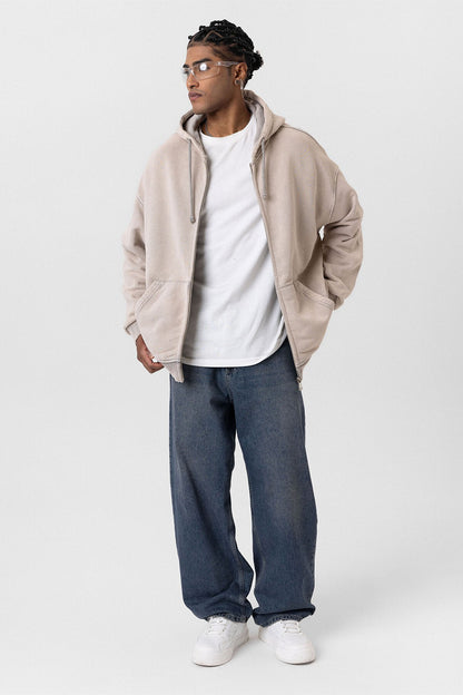 Premıum Yıkamalı Fermuarlı Oversize Sweatshirt