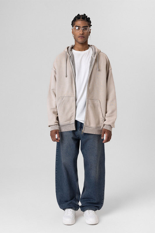 Premıum Yıkamalı Fermuarlı Oversize Sweatshirt