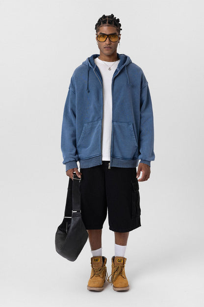 Premıum Yıkamalı Fermuarlı Oversize Sweatshirt