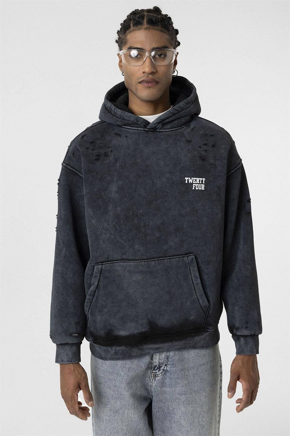 Yıkamalı Yazı Detaylı Oversize Sweatshirt