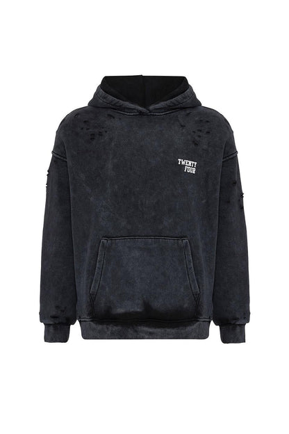 Yıkamalı Yazı Detaylı Oversize Sweatshirt