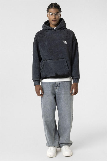 Yıkamalı Yazı Detaylı Oversize Sweatshirt
