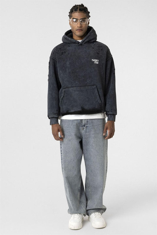 Yıkamalı Yazı Detaylı Oversize Sweatshirt