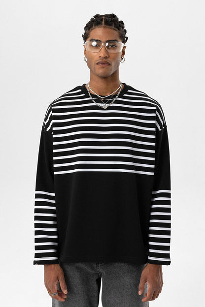 Çizgili Şerit Detaylı Oversize Sweatshirt
