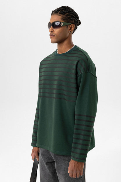 Çizgili Şerit Detaylı Oversize Sweatshirt