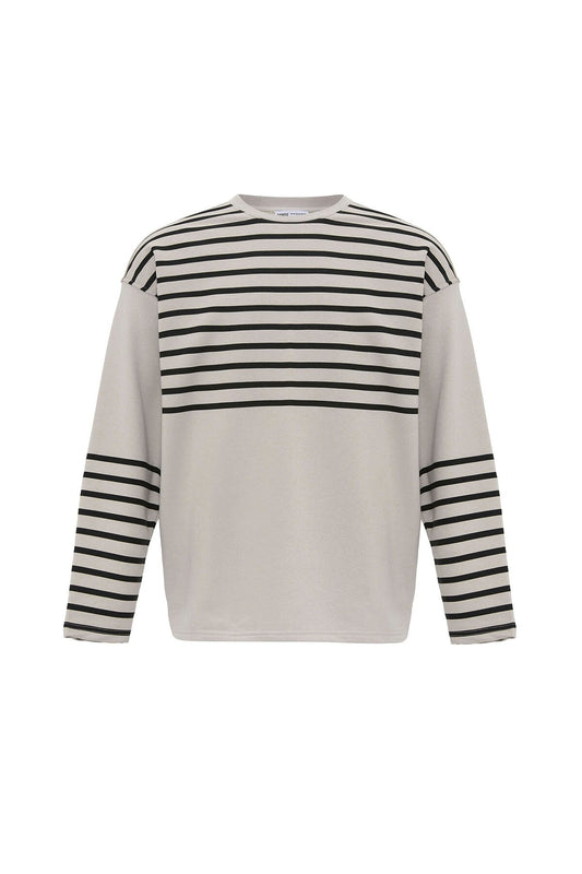 Çizgili Şerit Detaylı Oversize Sweatshirt