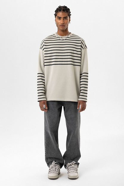 Çizgili Şerit Detaylı Oversize Sweatshirt