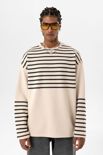 Çizgili Şerit Detaylı Oversize Sweatshirt