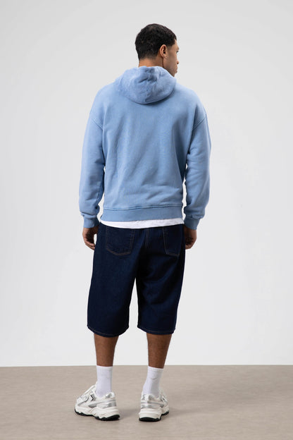 Oversize Yıkamalı Baskılı Kapüşonlu Sweatshirt