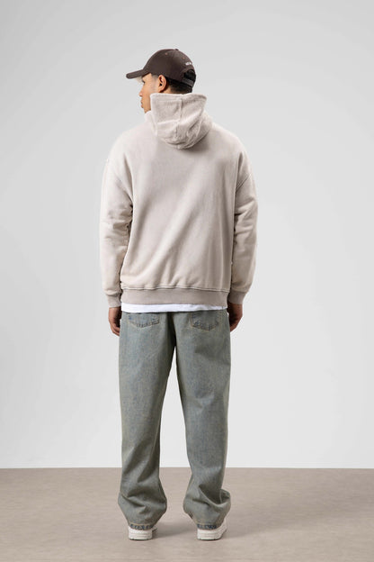 Oversize Yıkamalı Baskılı Kapüşonlu Sweatshirt