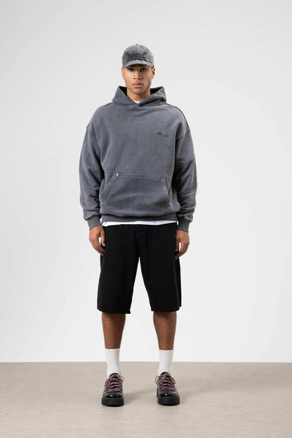 Oversize Yıkamalı Baskılı Kapüşonlu Sweatshirt