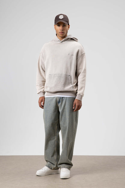 Oversize Yıkamalı Baskılı Kapüşonlu Sweatshirt