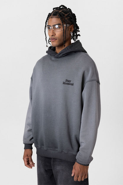 Premıum Yıkamalı Yazı Detaylı Oversize Kapüşonlu Sweatshirt