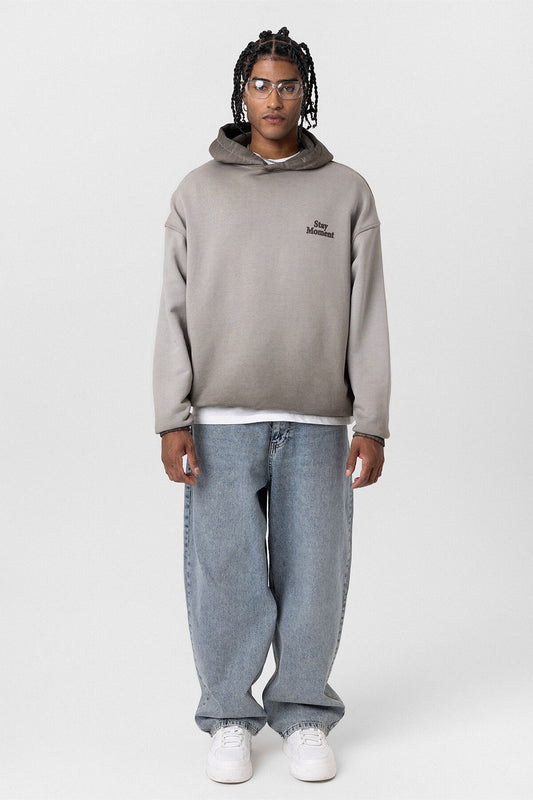 Premıum Yıkamalı Yazı Detaylı Oversize Kapüşonlu Sweatshirt