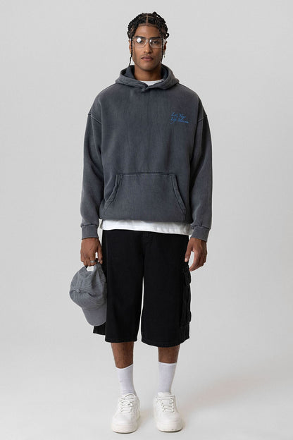 Yazı Detaylı Yıkamalı Oversize Sweatshirt