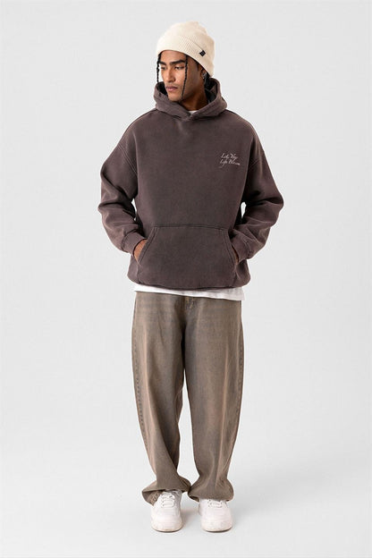 Yazı Detaylı Yıkamalı Oversize Sweatshirt