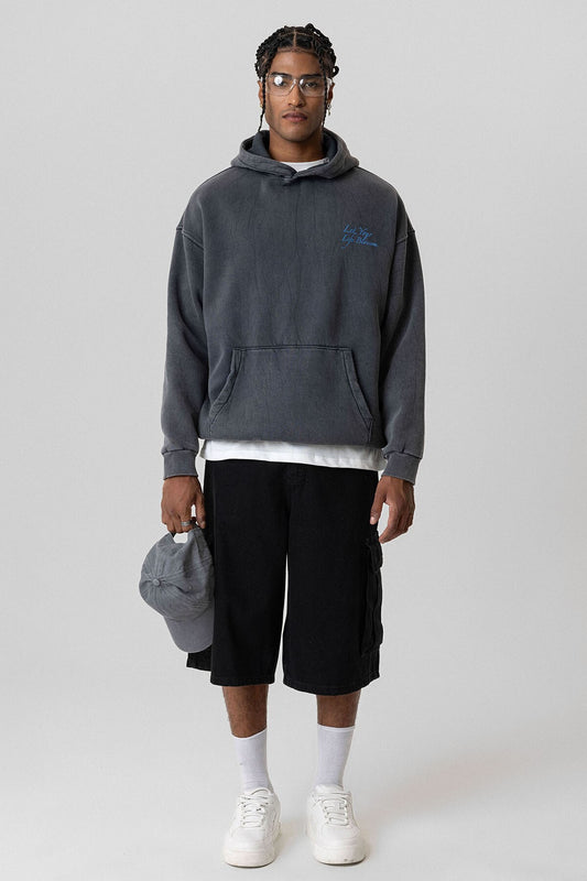 Yazı Detaylı Yıkamalı Oversize Sweatshirt