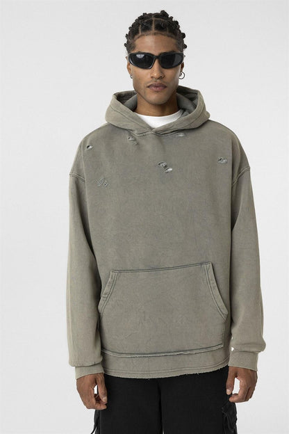 Yıkamalı Yırtık Detaylı Oversize Sweatshirt
