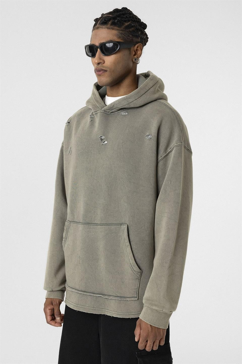 Yıkamalı Yırtık Detaylı Oversize Sweatshirt