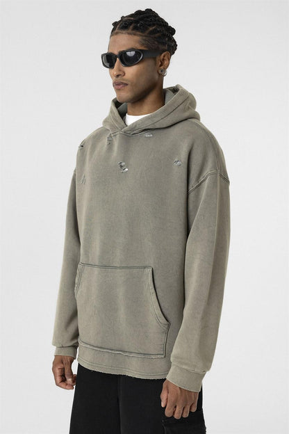 Yıkamalı Yırtık Detaylı Oversize Sweatshirt