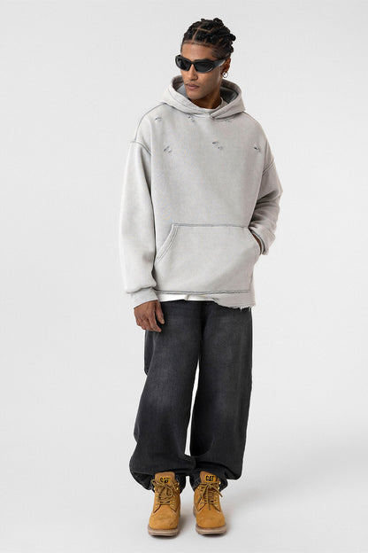 Yıkamalı Yırtık Detaylı Oversize Sweatshirt