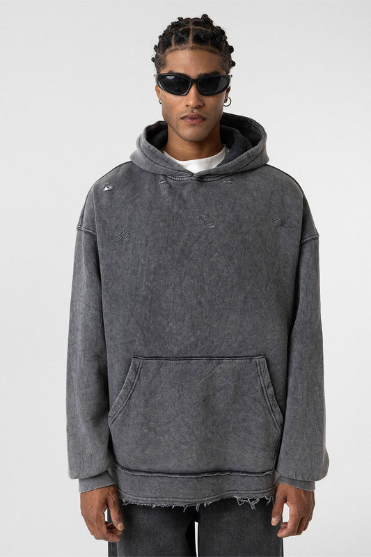 Yıkamalı Yırtık Detaylı Oversize Sweatshirt