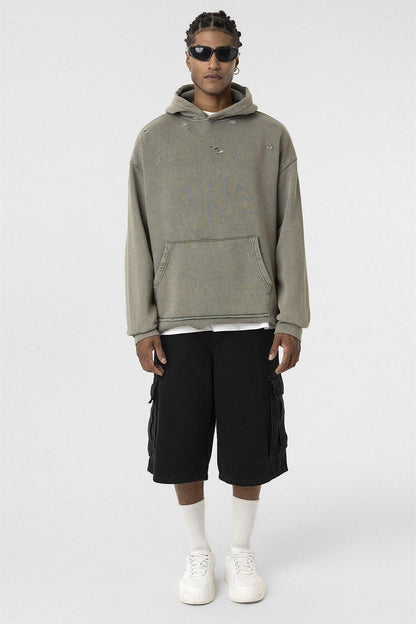 Yıkamalı Yırtık Detaylı Oversize Sweatshirt