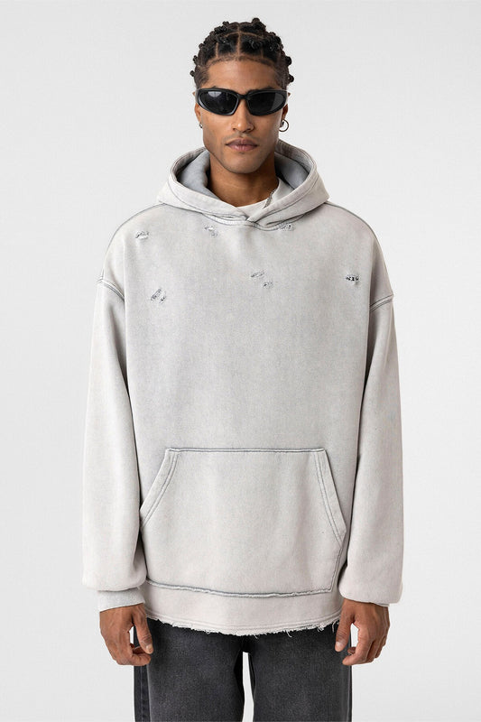 Yıkamalı Yırtık Detaylı Oversize Sweatshirt