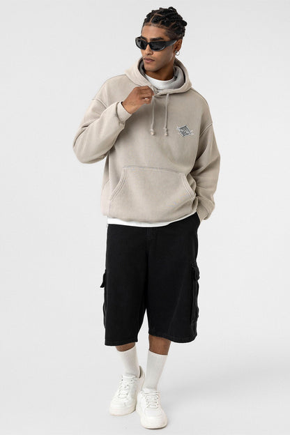 Yıkamalı Sırt Baskılı Oversize Sweatshirt