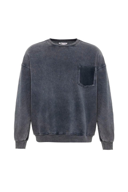Yıkamalı Cep Detaylı Oversize Sweatshirt
