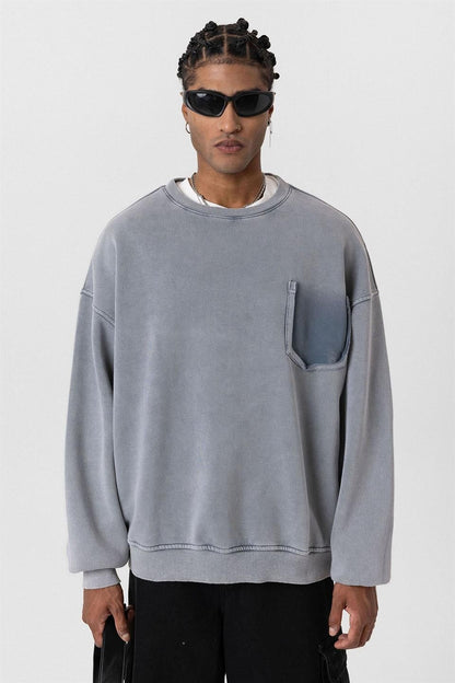 Yıkamalı Cep Detaylı Oversize Sweatshirt
