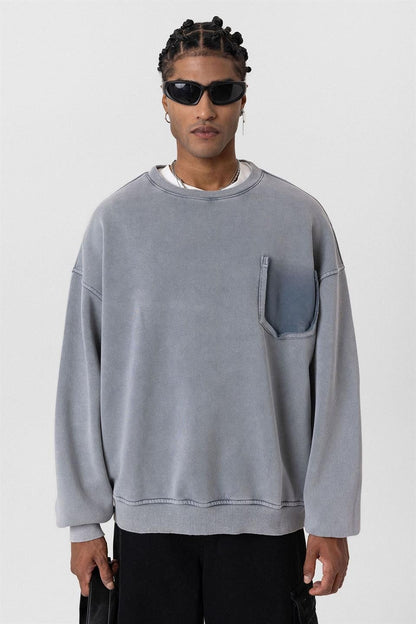Yıkamalı Cep Detaylı Oversize Sweatshirt
