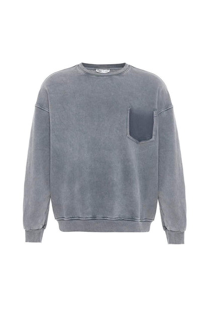 Yıkamalı Cep Detaylı Oversize Sweatshirt