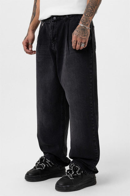 Pileli Zİncir Detaylı Baggy Jean