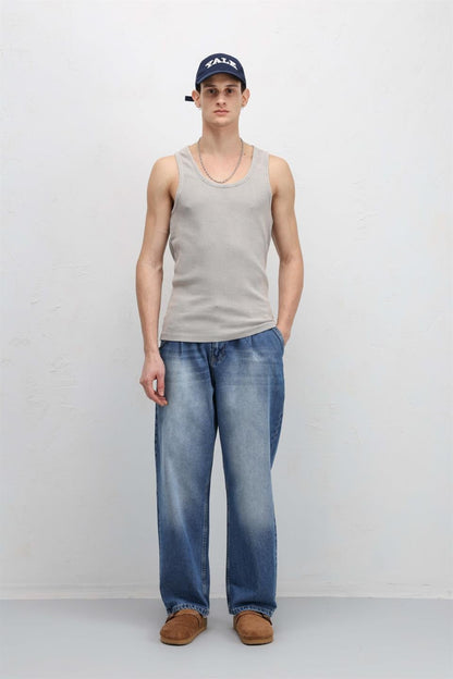 Pileli Zİncir Detaylı Baggy Jean