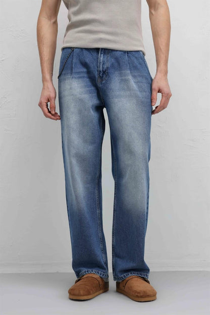 Pileli Zİncir Detaylı Baggy Jean
