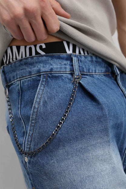 Pileli Zİncir Detaylı Baggy Jean