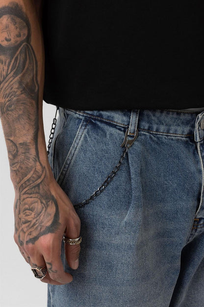 Pileli Zİncir Detaylı Baggy Jean