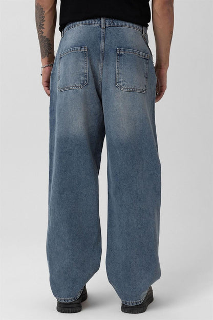 Pileli Zİncir Detaylı Baggy Jean