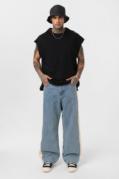 Yan Şeritli Baggy Fit Jean