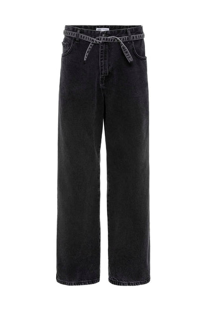 Kemer Detaylı Şeritli Baggy Jean