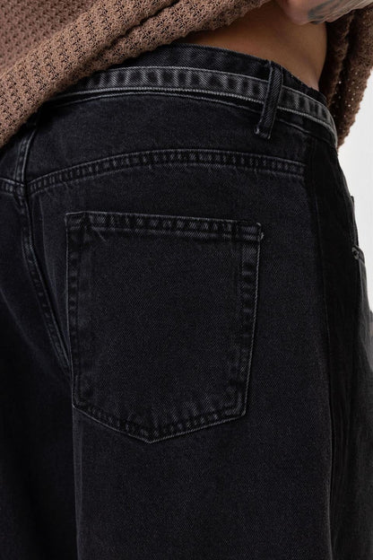 Kemer Detaylı Şeritli Baggy Jean
