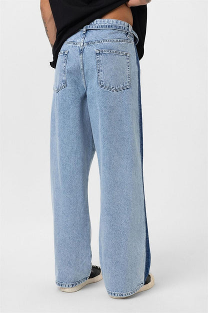 Kemer Detaylı Şeritli Baggy Jean