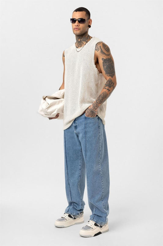 Dikiş Detaylı Relaxed Fit Jean