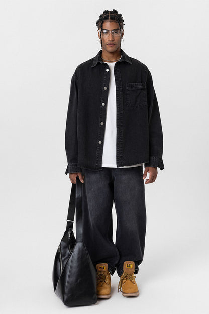 Cep Detaylı Oversize Denim Ceket