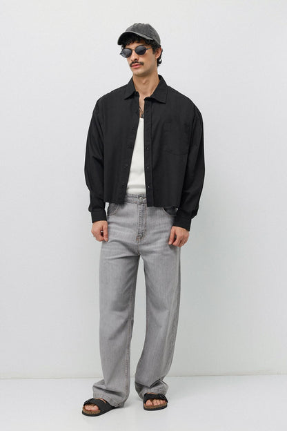 Keten Boxy Fit Crop Gömlek