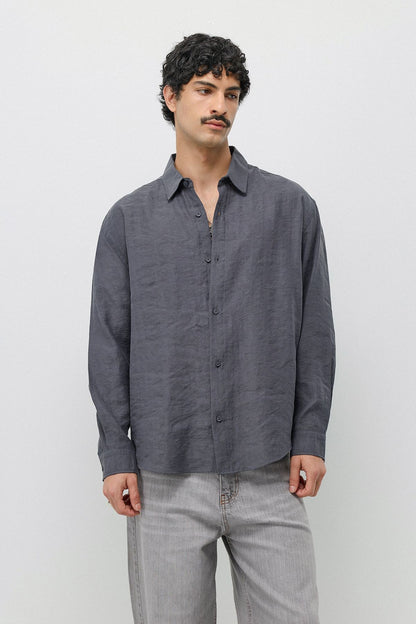 Dökümlü Oversize Modal Karışımlı Gömlek